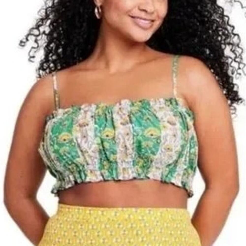 Rhode X Target Whimsical Floral & Striped Print Cotton Shirred Crop Top Size XL